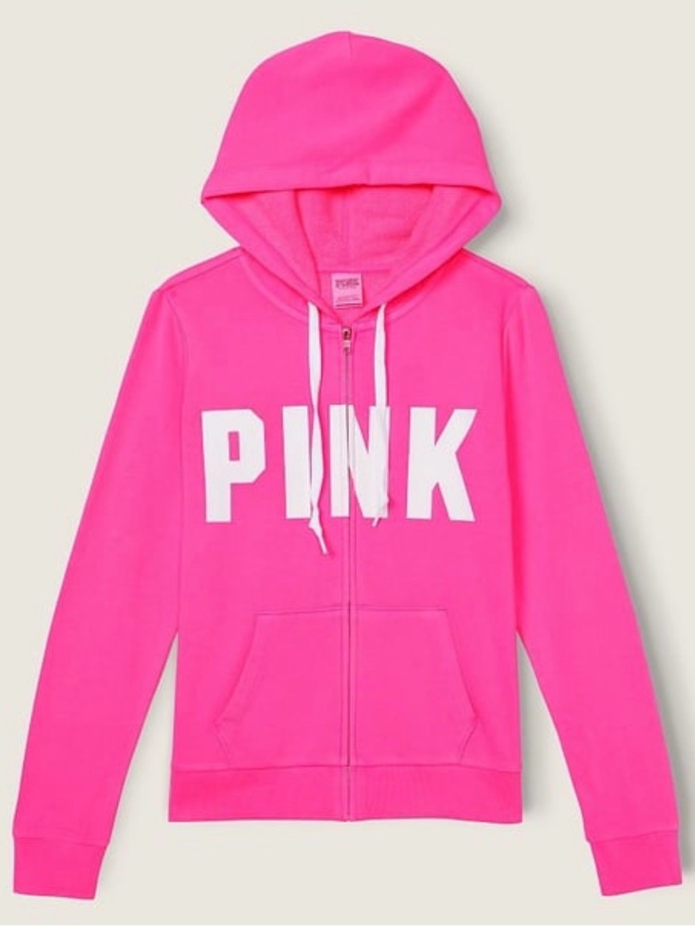 PINK Victoria's Secret Neon Pink Full-Zip Hoodie with White Logo